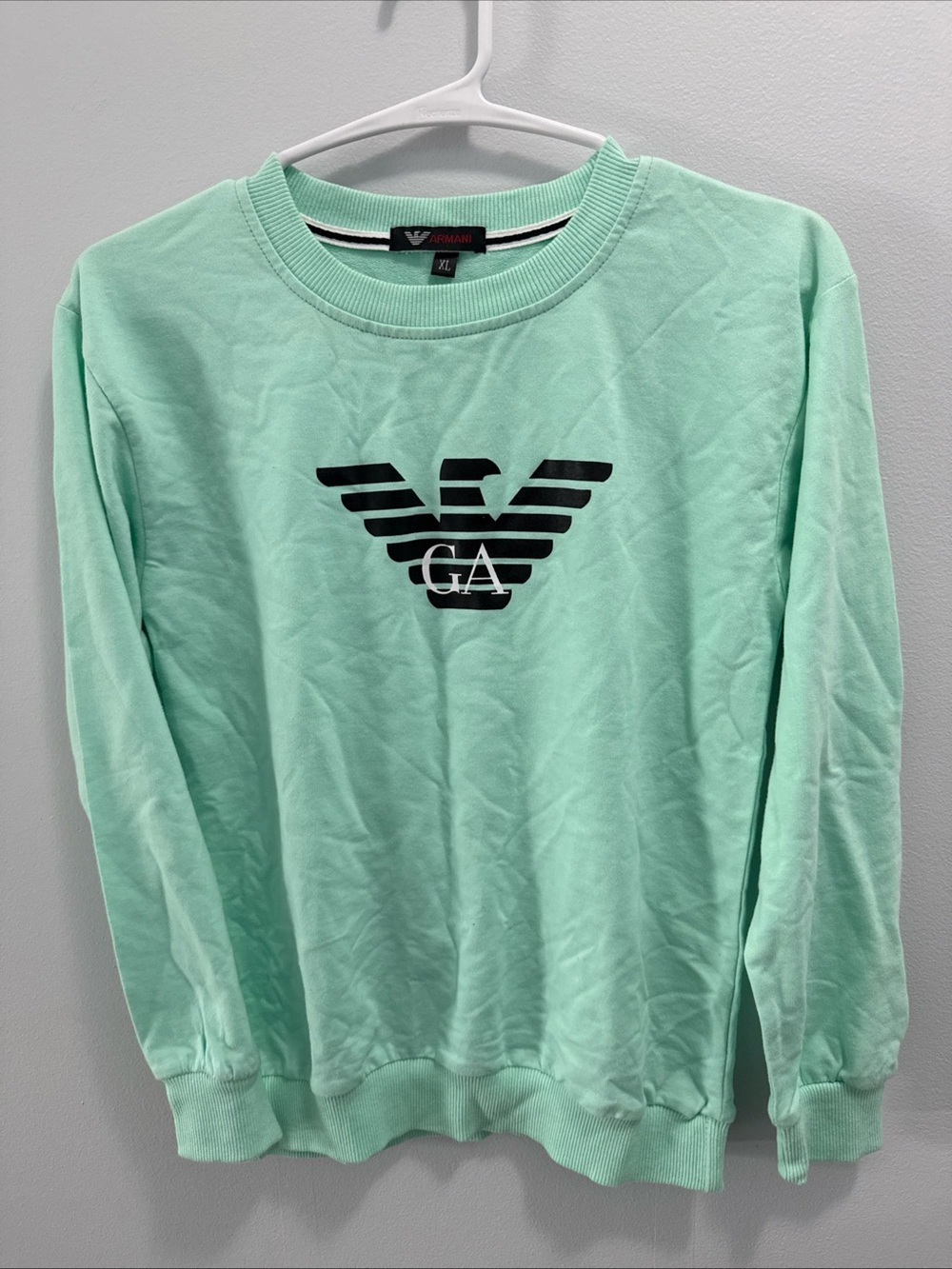 Giorgio Armani Men’s Mint Green Crewneck Sweatshirt with Black Logo